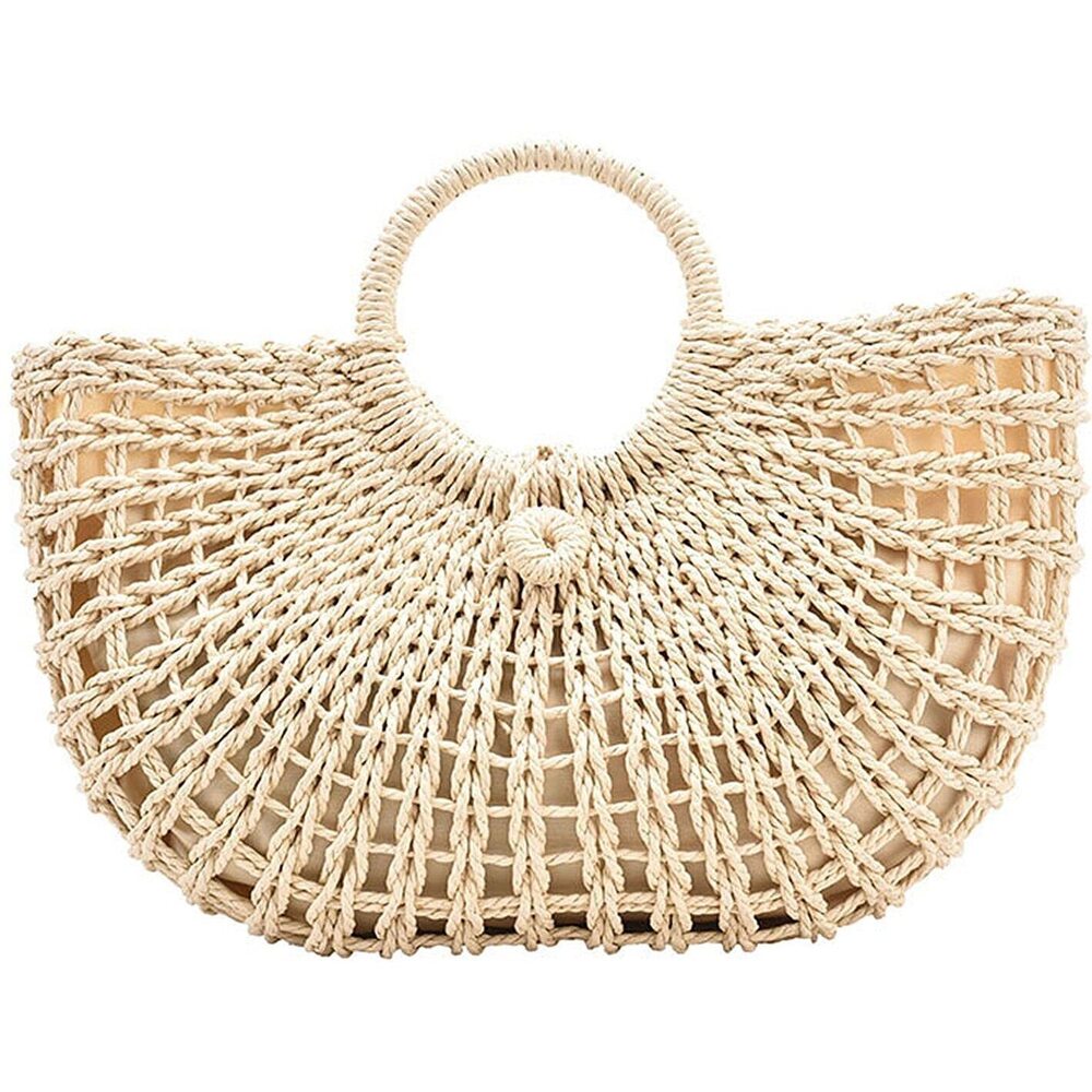 7216 Hand-woven Straw Bag Summer Beach Handbag Casual Satchel Retro Top